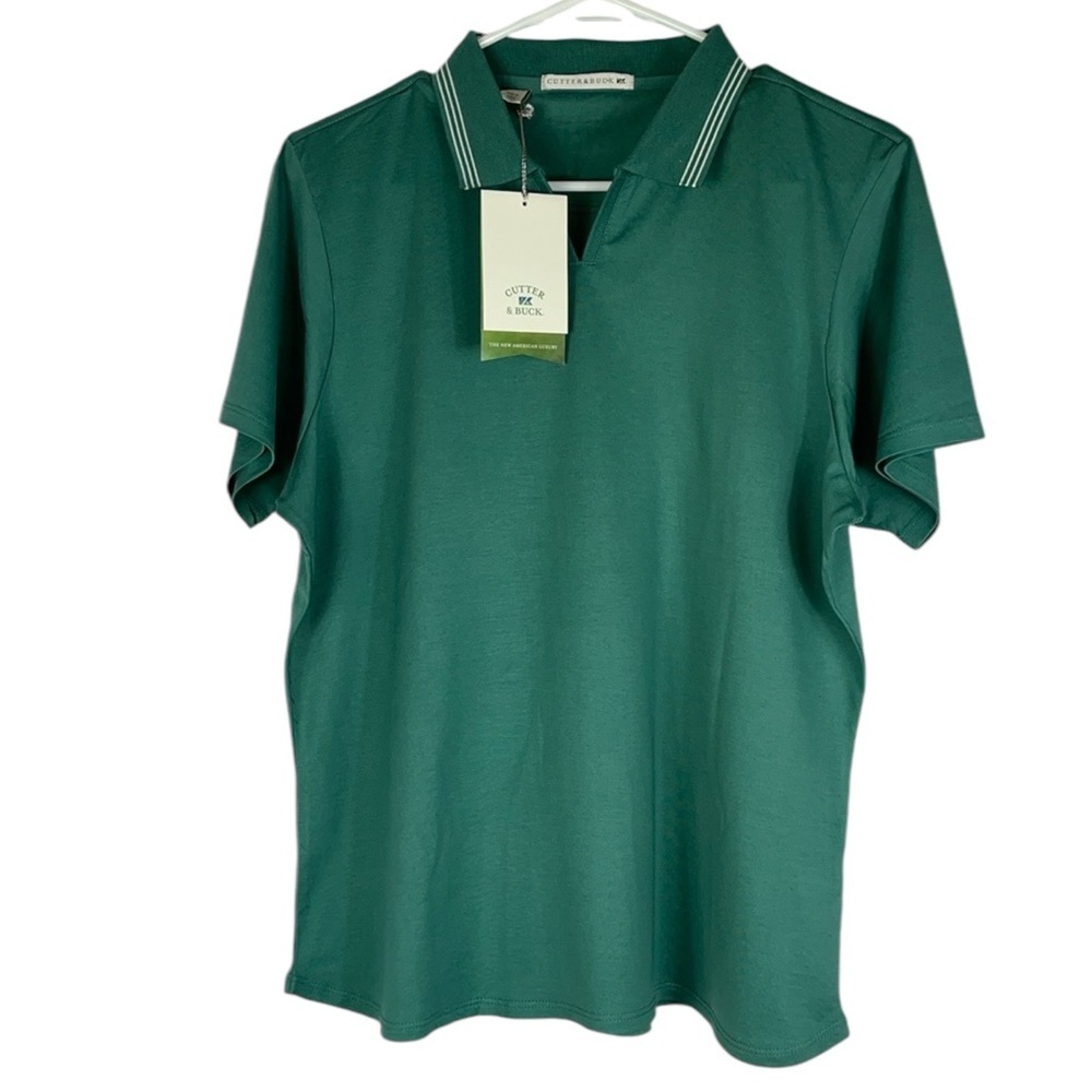 NWT Cutter & Buck golf polo split neckline Sz L Spruce green color